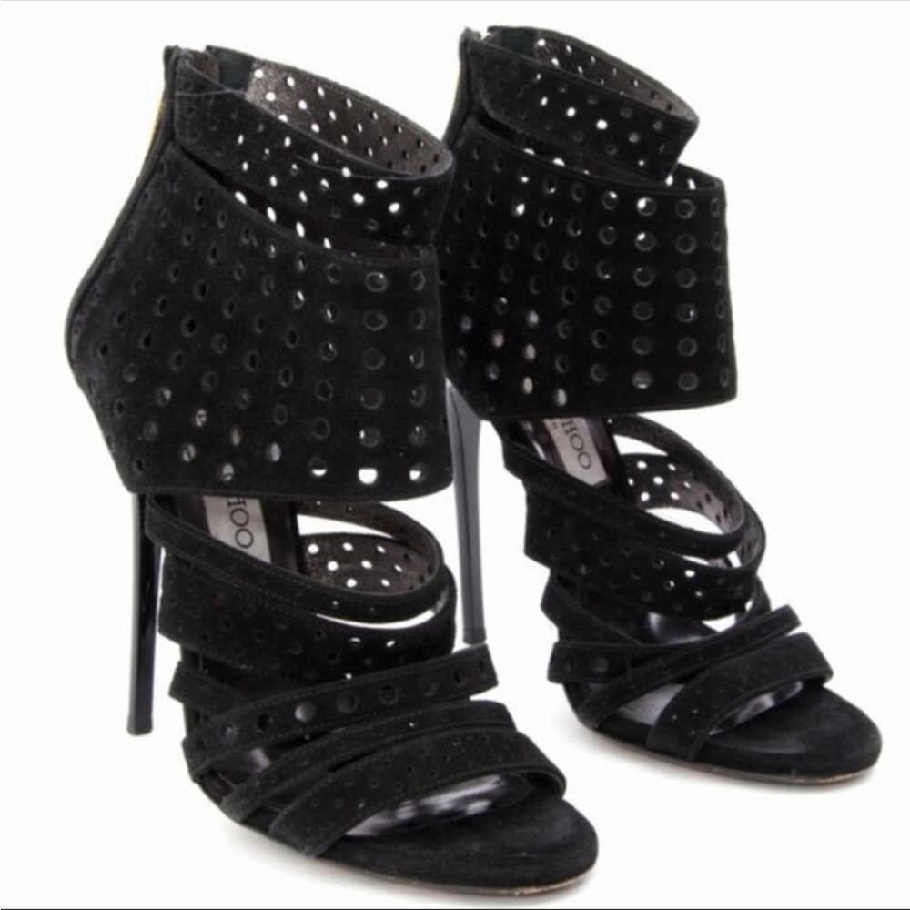 Jimmy Choo Malika Black Suede Perforated Heels